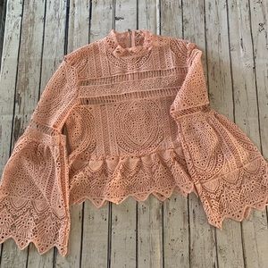 SHEIN lace peplum crop top with bell sleeves, NWOT